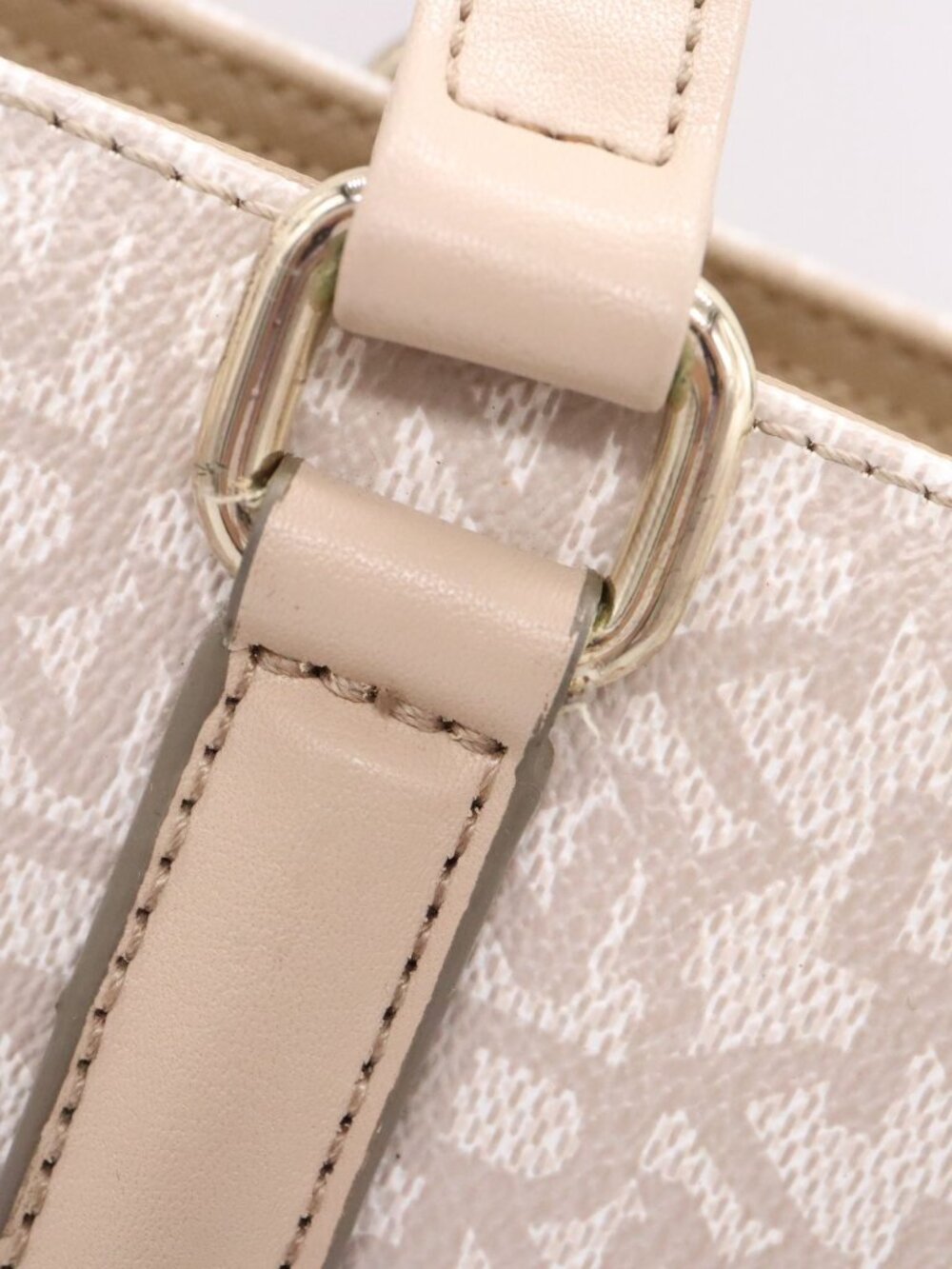 DKNY Tan / Cream Monogram Logo Satchel Tote Gold Hardware Shoulder Bag - Picture 4 of 16